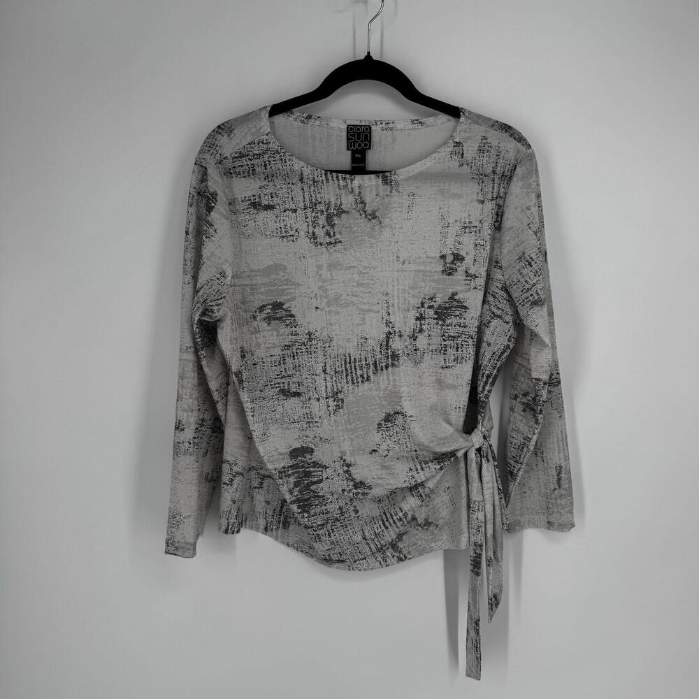 Clara Sun Woo top shirt  PXL white black tie front office business casual work